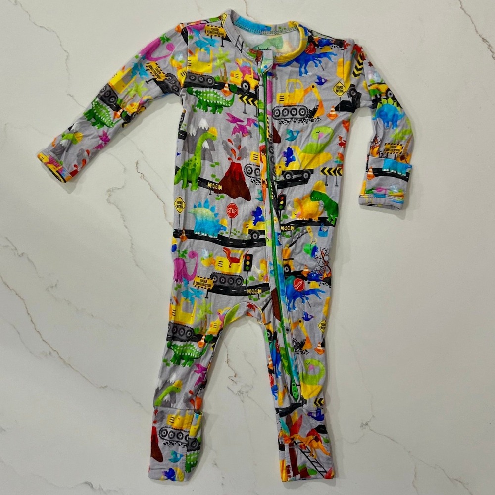 Birdie Bean Bamboo One Piece Sleeper Pajamas Zippy Dinosaurs Trucks 0-3 Months